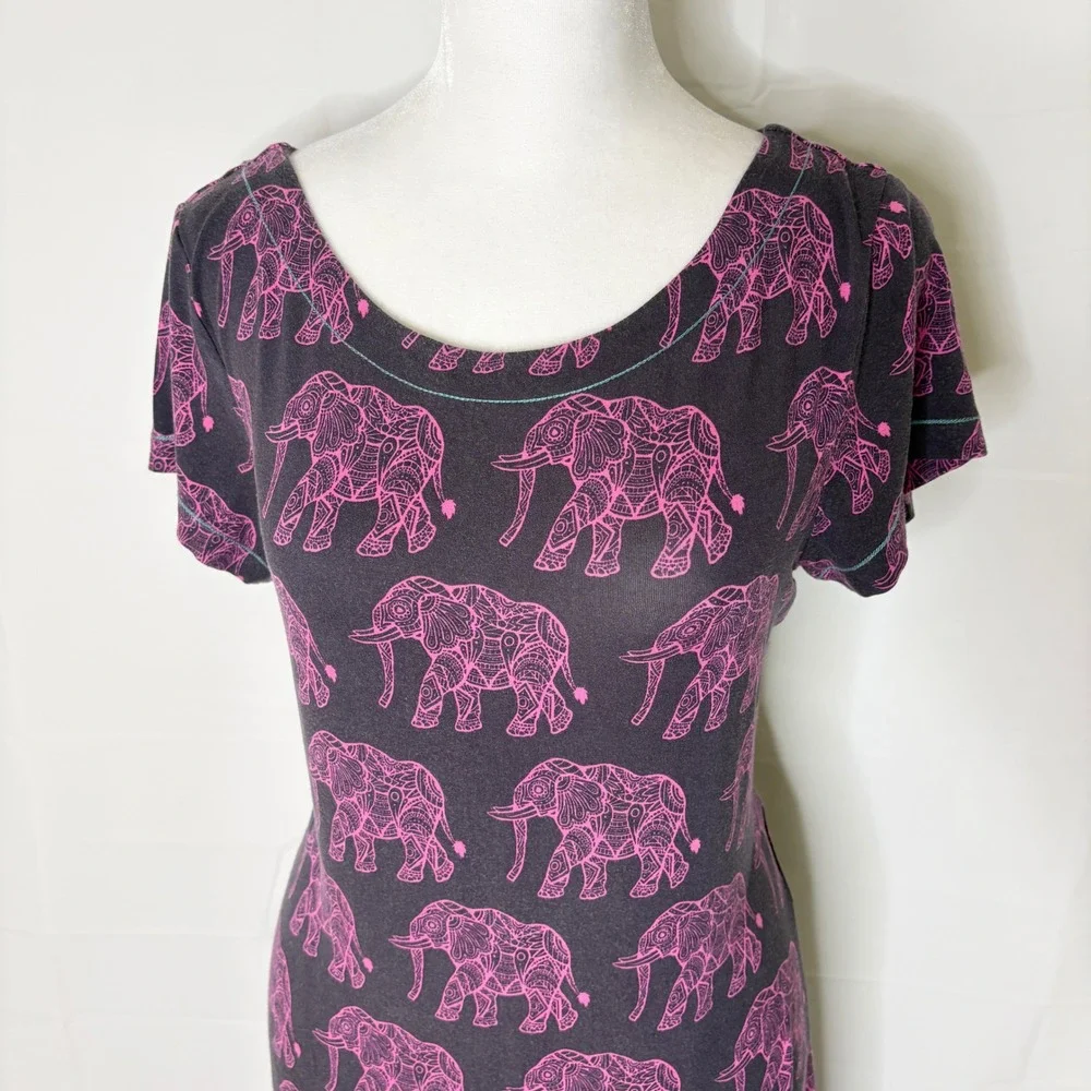 Hatley Dress Elephant Print Short Sleeve Shift Medium Pink Purple Summer